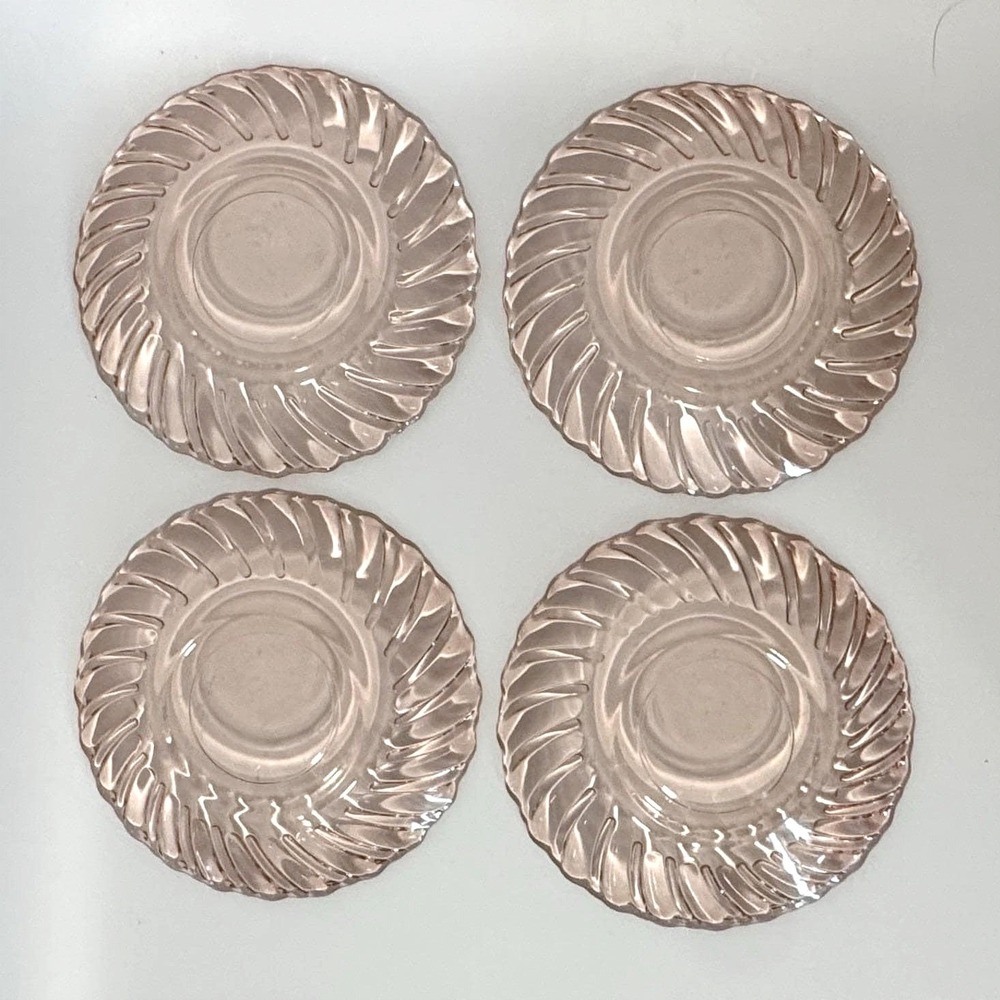 Fortecrisa Mexico Saucers Pink Swirl Depression Style Glass (Set of 4) 5 3/4"